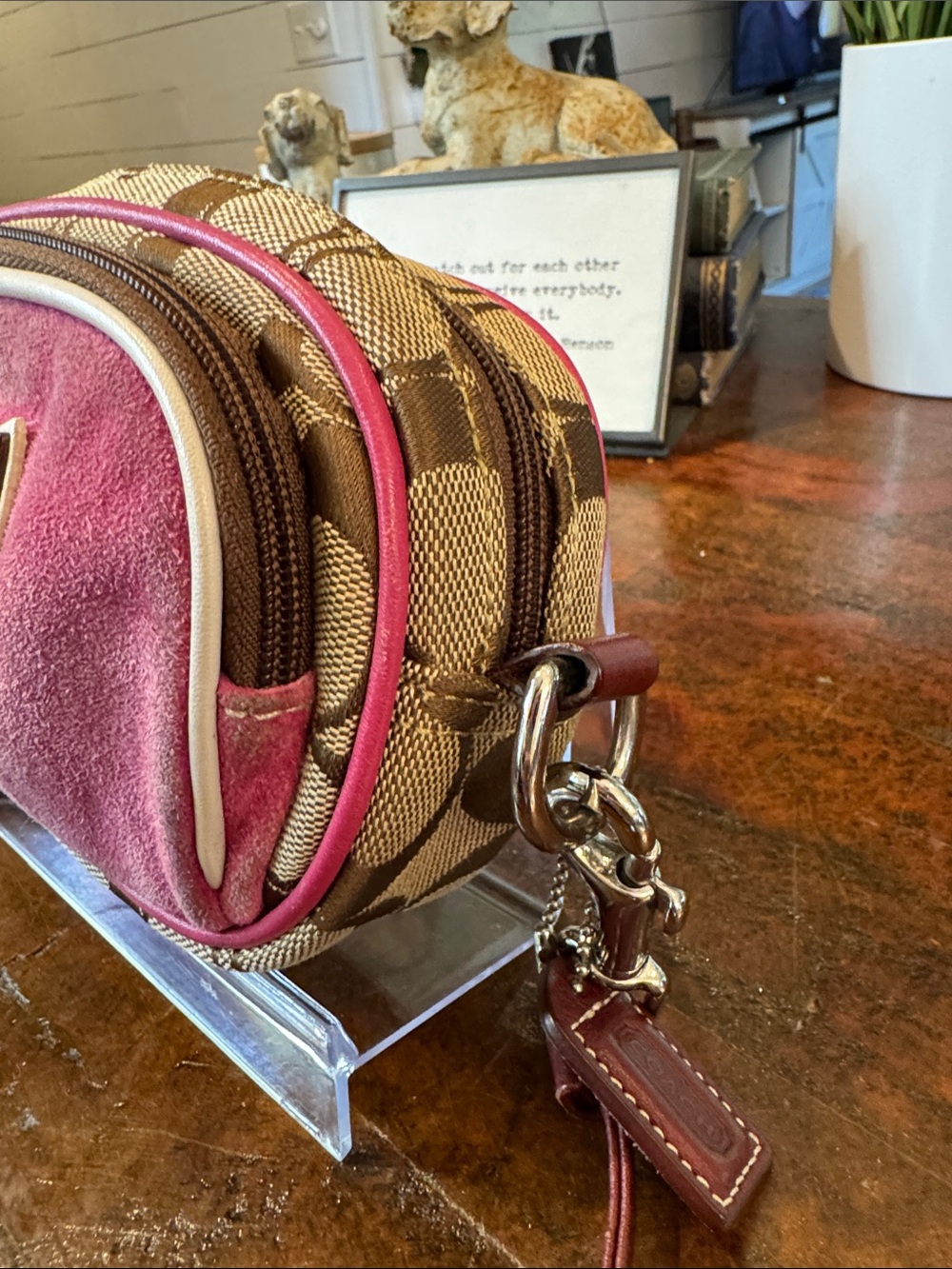 Coach Vintage Pink Suede and Signature Canvas Crossbody Bag - Picture 3 of 12